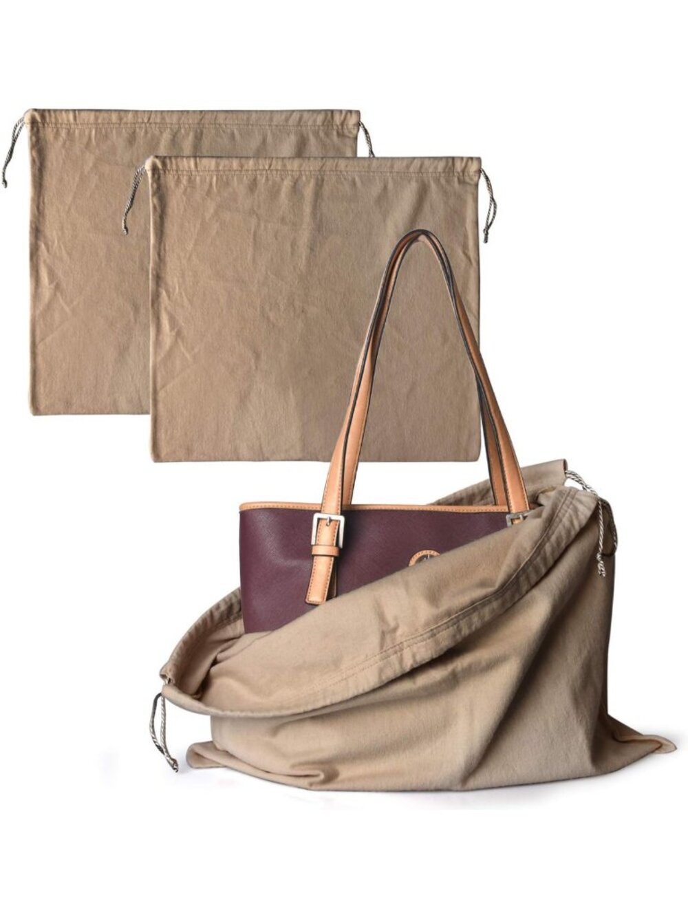 Set of 2 Cotton Dust Cover Storage Bags with Drawstring for Handbags & Shoes